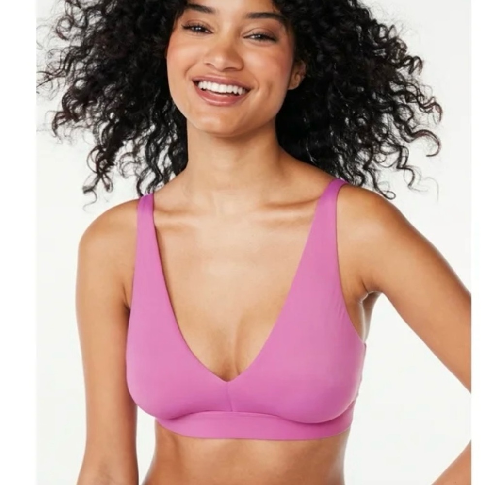 Joyspun Unlined Soft Brushed Plunge Bralette Bra Lilac Size Large Pink Purple